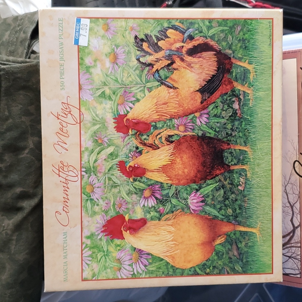 550 Piece Puzzle by Martha Matcham Committee Meeting Roosters NEW